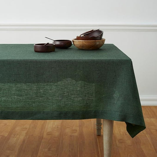 Solino Home Linen Tablecloth 60 x 132 Inch - 100% Pure Linen Forest Green Table Cloth for Rectangular Tables - Athena, Machine Washable Cloth Tablecloth for Easter, St Patricks Day