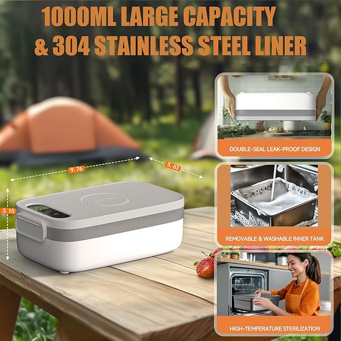 Portable Wireless Electric Heated Lunch Box for Men,Heating Food Warmer Lunch Box,Rechargeable 14000 mAh Battery,4.2 Cups Capcity Inner Food Warmer Container,Lunchbox for Travel,Outdoor,Picnic,Office
