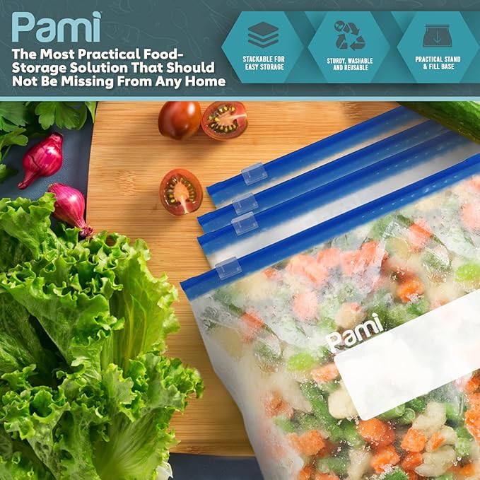 PAMI Slider Gallon Freezer Bags [40 Pack], Leakproof Freshness-Lock Food-Safe Storage with Expandable Bottom