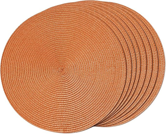 FunWheat Round Braided Placemats Set of 8 Table Mats for Dining Tables Woven Washable Non-Slip Place mats 15 inch(Pumpkin Orange,8pcs)