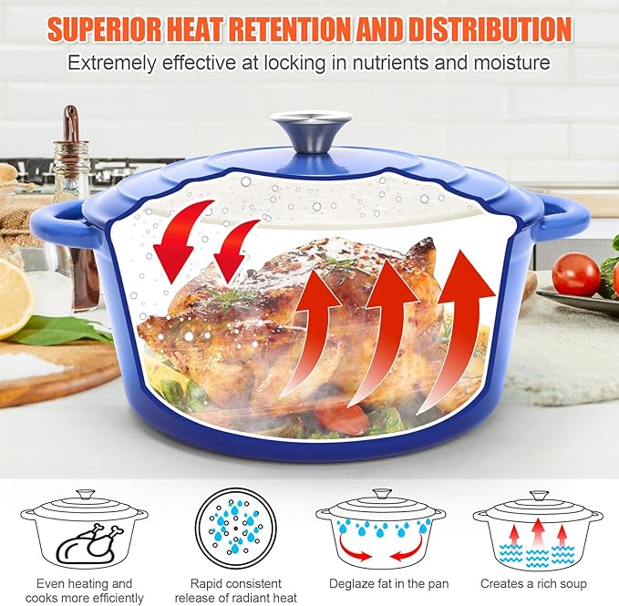 Dutch Oven for Bread Baking, 6QT Enameled Cast Iron sourdough dutch oven with Lid ??Includes Proofing Basket, Scoring Lame, Dough Whisk for Sour dough, Bread-making, Blue