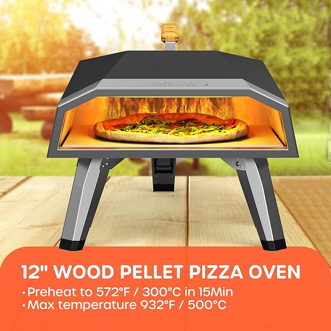 Outdoor Wood Pellet Pizza Oven ??12" Woodfire Pizza Stone Oven, Wood Fired Pizza Maker, Portable for Backyard Party, with Pizza Stone, Pizza Peel, Pizza Cutter, Infrared Thermometer