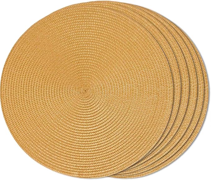 FunWheat Round Braided Placemats Set of 4 Table Mats for Dining Tables Woven Washable Non-Slip Place mats 15 inch(Pumpkin Yellow,4pcs)