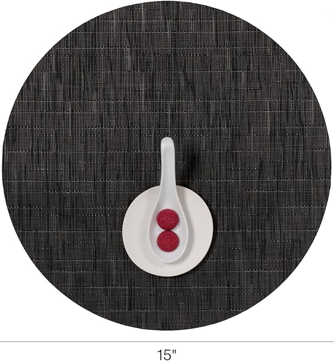 Chilewich Bamboo Placemats Set of 4 - Round Woven Placemats - Reusable, Stain-Resistant, Indoor/Outdoor Tabletop Protection - 15" - Smoke