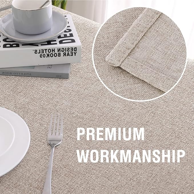 H.VERSAILTEX Linen Textured Tablecloth 60 x 102 Waterproof Decorative Table Cloth Spill-Proof Linen Look Cover for Party Table Extra Soft and Thick Fabric Wrinkle Free, Heather Sand