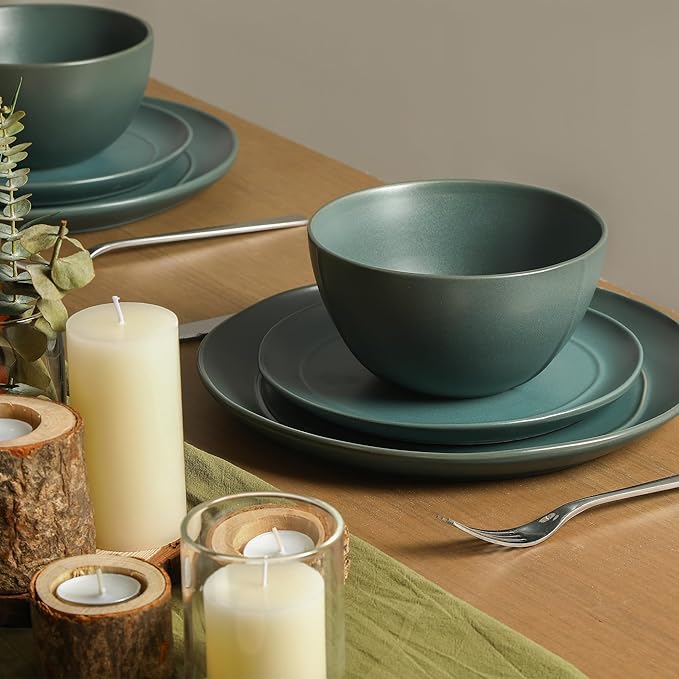 Stone Lain Infinity 24-Piece Dinnerware Set Stoneware, Plates and Bowls Set, Dishwasher and Microwave Safe, Dish Set for 8, Green