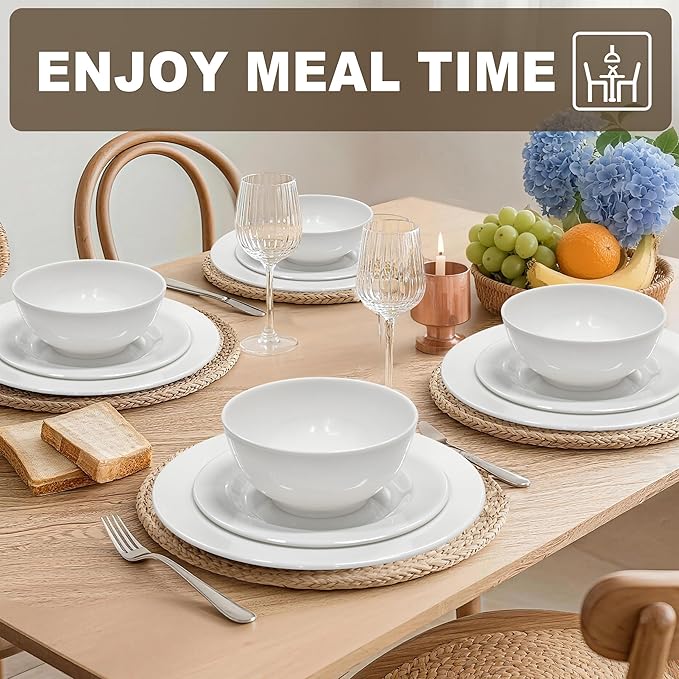 12 Sets 10.5 Inch Plate Set Unbreakable Lightweight Dessert Plates - White Dinner Plates Dishwasher Safe Outdoor Kitchen Kids Snack Plate Scratch Resistant Reusable Gift For Wedding Home Everyday Use