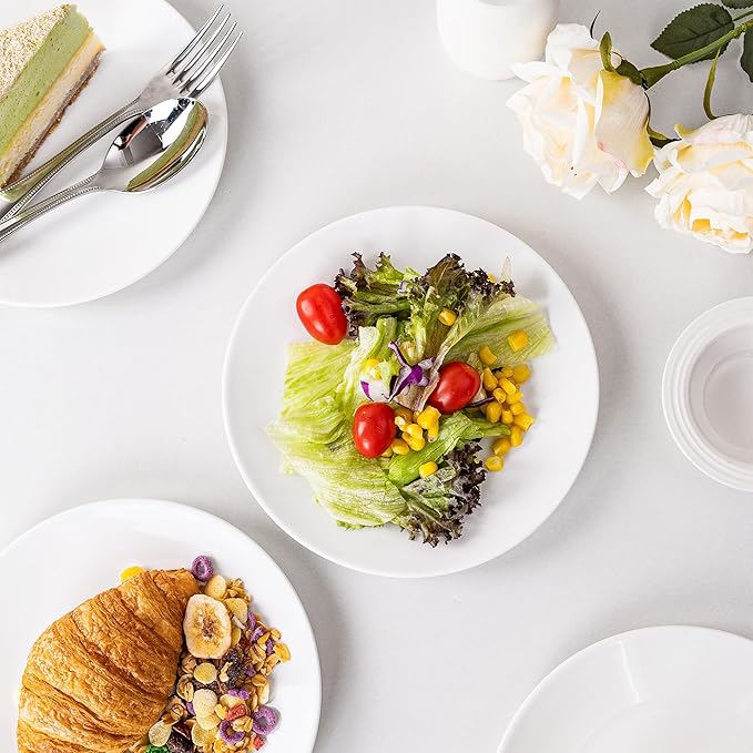 White Salad Plates Set of 6, 7.5 Inch Ceramic Plates ??White Porcelain Appetizer & Dessert Plates for Kitchen, Salad, Snack & Everyday Use, Microwave & Dishwasher Safe