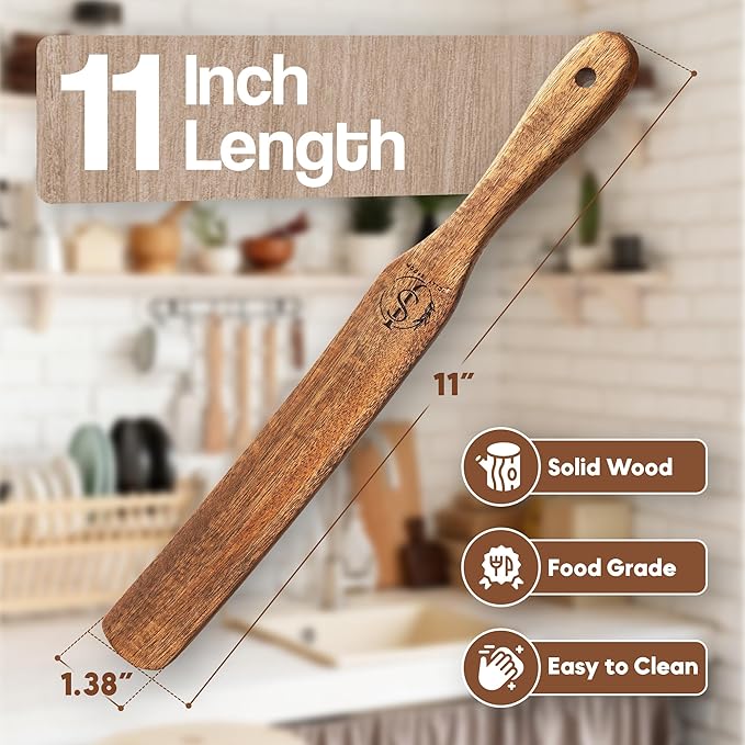 Wooden Spatula ??11??Spurtle for Sourdough Tools & Accessories ??Wood for Baking, Mixing & Scraping ??Sourdough Whisk & Jar Spatula for Cooking (01)