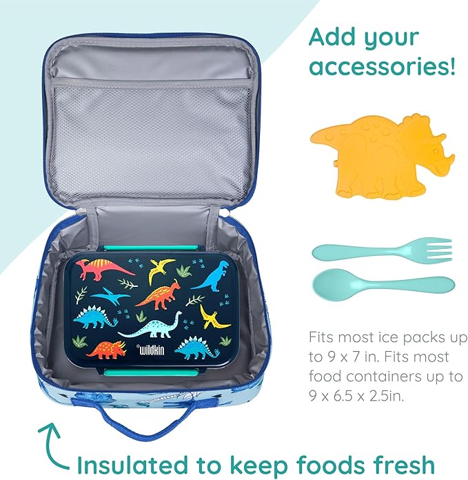 Wildkin JumpOff Jo Insulated Lunch Box ??Durable, Reusable for Kids ??Blue Dino