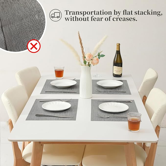 Leetaltree 6PC Grey& 6PC Beige Placemats Set of 12 - Heat Resistant Non-Slip Place mats for Dining Table, Washable Durable PVC Vinyl Woven Table Mats竊?PC Grey&6PC Beige竊? Grey&beige