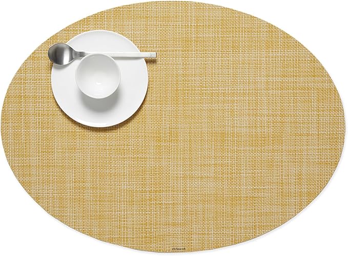 Chilewich Mini Basketweave Placemats in Ochre - Set of 4 - Easy Care Woven Tabletop Textiles - Indoor/Outdoor - 19.25" x 14" Oval