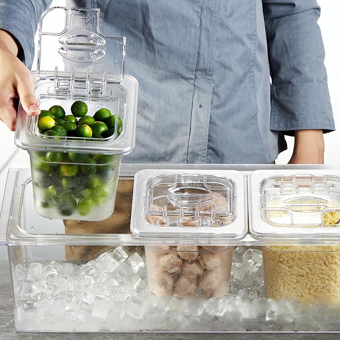 CURTA Commercial Spice Rack Set, NSF Certified, Polycarbonate Inclined Organizer Shelf with 3 1/6 6" Pan(9.6 Cup) & 3 Ladles, Countertop Holder for Seasoning Topping, Freezer Safe