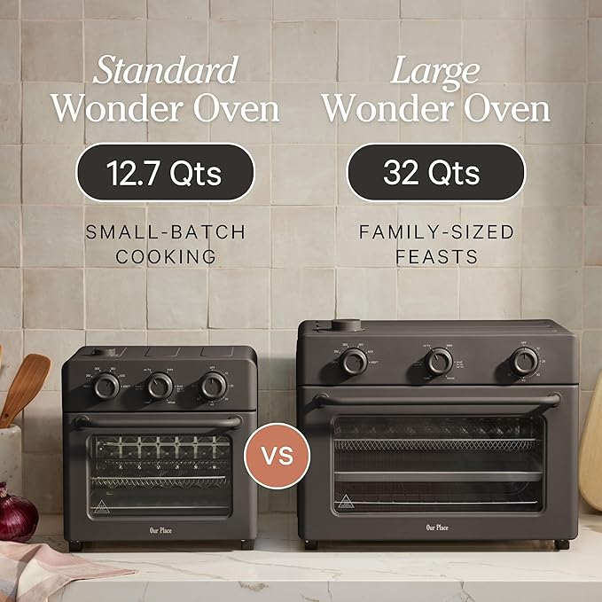 Our Place Wonder Oven | 6-in-1 Stainless Steel Air Fryer Toaster Oven Combo with Basket, Rack, Pan & Tray | Compact 13 QT Countertop Capacity - Toast, Roast, Bake, Reheat, Broil & Steam | Steam