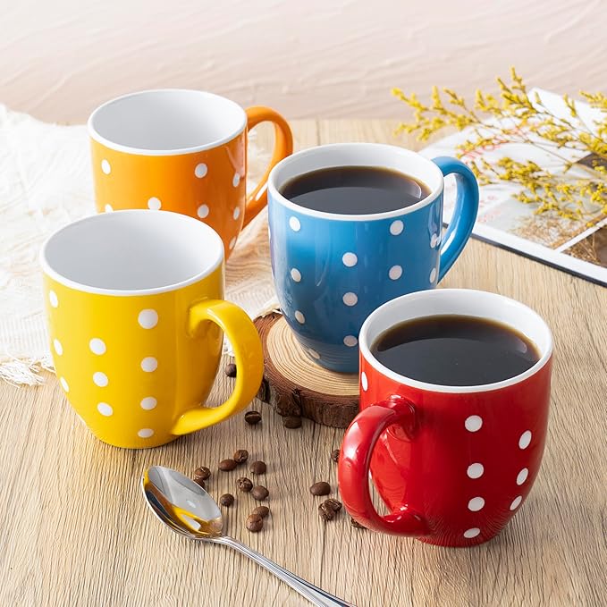 bestone Coffee Mugs Set of 6竊?7 oz Large Coffee Mugs, Ceramic Mugs with Handles,etc Coffee Mugs, Cups for Coffee Cereal Latte 竊똌icrowave & Dishwasher safe竊똙ibrant Colors