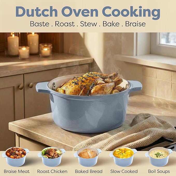 Gotham Steel 5 Qt Lightweight Ceramic Dutch Oven Pot with Lid, Nonstick Sourdough Dutch Oven for Bread Baking, 10 in 1 Stock Pot Ovens for Pasta, Spaghetti, Bread and More, Pots for Cooking