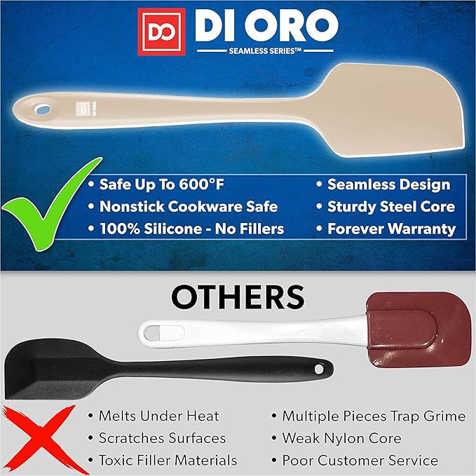 DI ORO Silicone Spatula Set - Rubber Kitchen Spatulas for Baking, Cooking, & Mixing - 600째F Heat-Resistant & BPA Free Silicone Scraper Spatulas for Nonstick Cookware - Dishwasher Safe (3pc, Clay)