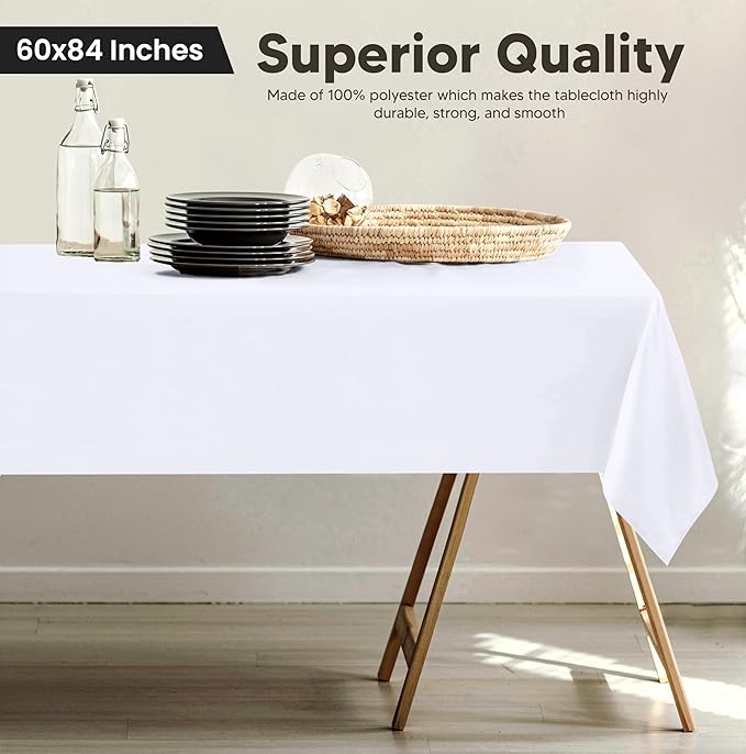 Utopia Kitchen Rectangle Table Cloth 2 Pack(60x84 Inches, White), Tablecloth Machine Washable, Polyester Table Cover for Dining, Buffet Parties, Picnics, Events, Weddings and Restaurants