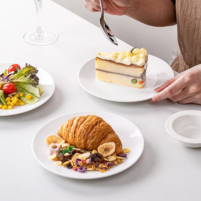 White Salad Plates Set of 6, 7.5 Inch Ceramic Plates ??White Porcelain Appetizer & Dessert Plates for Kitchen, Salad, Snack & Everyday Use, Microwave & Dishwasher Safe