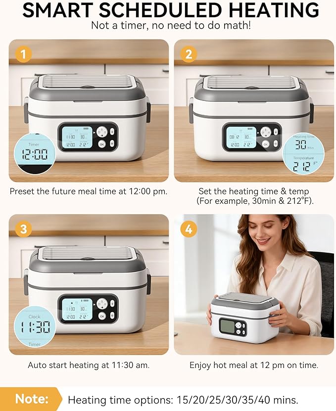 Yofidra Cordless Heated Lunch Box, 24000mAh 100W Electric Lunch Box with Smart Timer, 6.3-Cup Super Large Lunchbox for Men & Women, Portable Food Warmer with Insulated Bag for Outdoor/Office, White