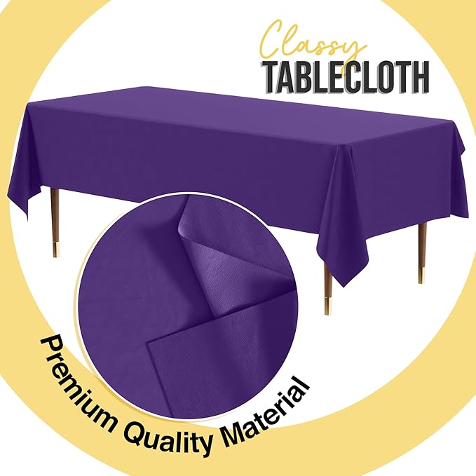 Exquisite 66% Thicker Premium Plastic Table Cloth Rectangle Table Cover 0.5 Mil 24 Pack Purple Table Cloth 54 Inch x 108 Inch Disposable Tablecloth Won't Tear Easily Like Cheap Thin Brands