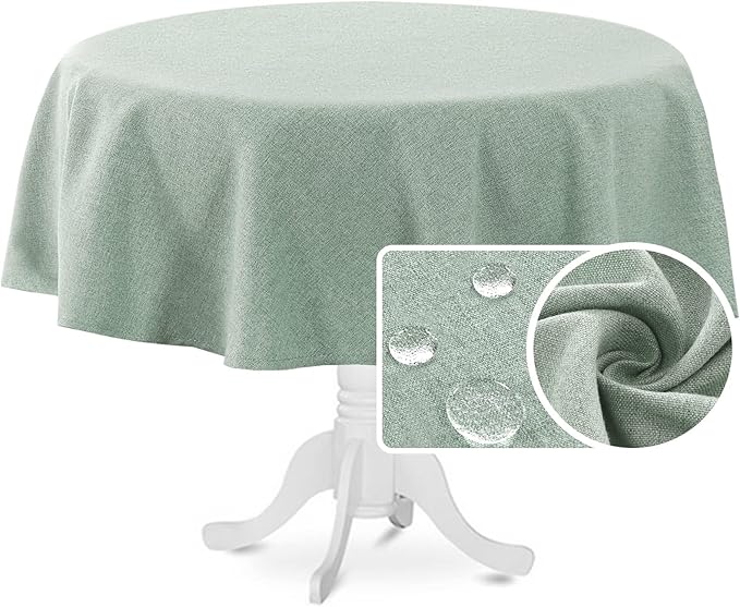 H.VERSAILTEX Linen Textured Tablecloth Round 60 inch Waterproof Decorative Table Cloth Spill-Proof Linen Look Cover for Party Table Extra Soft and Thick Fabric Wrinkle Free, Heather Sage