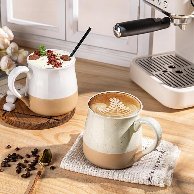 GBhome Ceramic Coffee Mugs Set of 4, 24oz Handmade Large Coffee Mugs Set with Terracotta Underside for Latte/Tea/Beer/Hot Cocoa/Cappuccino/Soup Dishwasher & Microwave Safe-Multicolor
