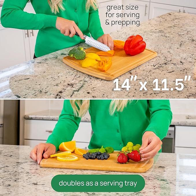 Bamboo Cutting Board ??15 Inch Wood Cutting Boards for Kitchen with Glue-Free Surface??& Juice Groove ??Non-Toxic, FSC-Certified, Durable Wooden Chopping Board
