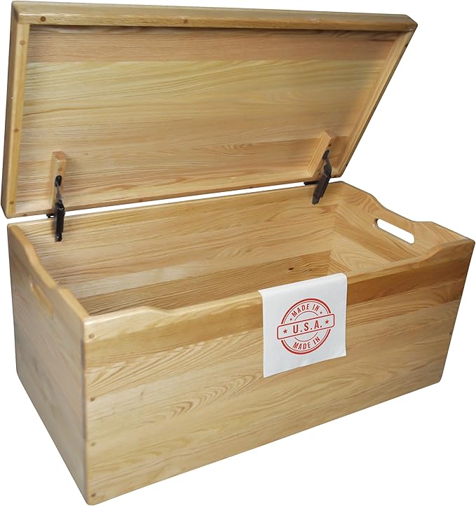 Hope Woodworking Amish Made Wooden Storage Chest Trunk Box with Lid and Handles for Bedroolanket, Clothes, Anti-Slam Hinges, Handmade, Rustic, Oak Wood, Natural Stain, 36"