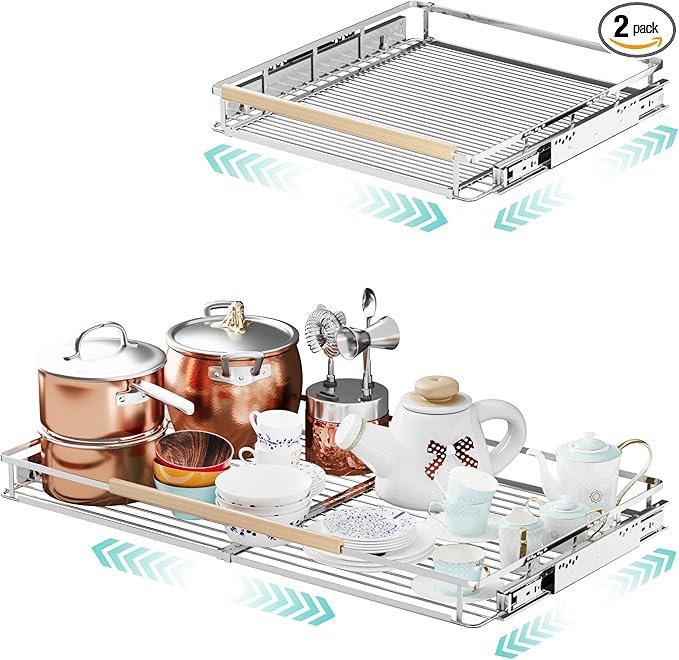 2Pack Expandable Pull Out Cabinet Organizer, Adjustable Width:23.2~39.9''W x 22.5''D Under Sink Organizer, Drawer Storage Shelves for Kitchen, Bathroom, Closet, Pantry, Cupboard, Pots, Pans