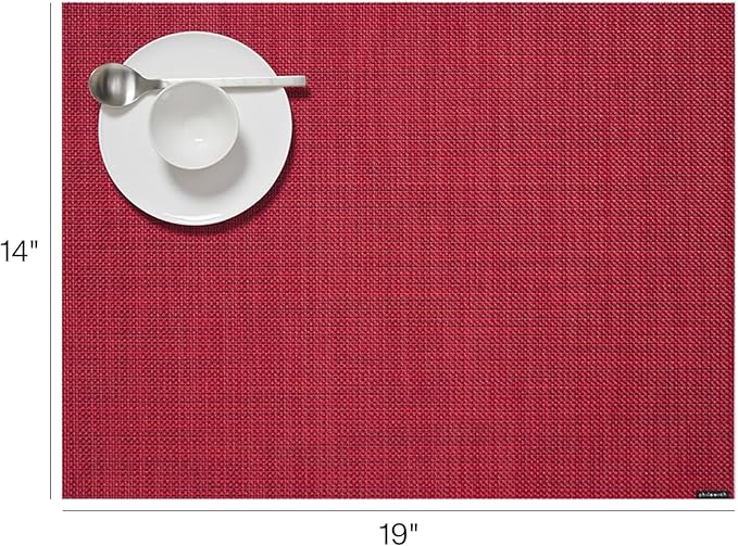 Chilewich Mini Basketweave Placemats in Scarlet - Set of 4 - Easy Care Woven Tabletop Textiles - Indoor/Outdoor - 19" x 14" Rectangle