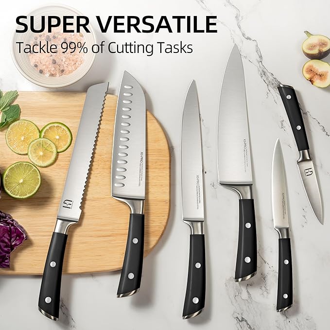 KnifeSaga Knife Set, 15 Pcs Kitchen Knife Block Sets with Sharpener, Japanese High Carbon Stainless Steel Set of Knives, Premium Razor Sharp Black Knives Set with Block for Kitchen, Ergonomic Handle