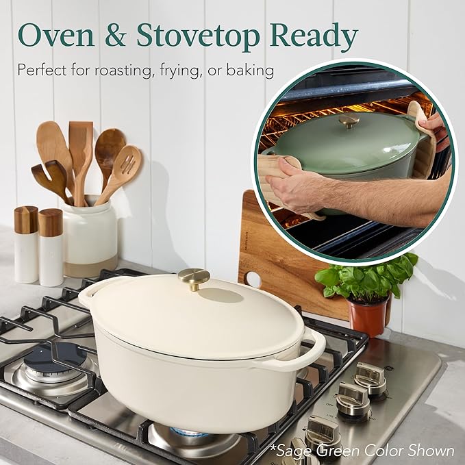 Best Choice Products Oval 7.5 Quart Enamel Cast-Iron Dutch Oven, Heavy-Duty Pre-Seasoned for Baking, Cooking w/Side Handles ??Vanilla Buttercream