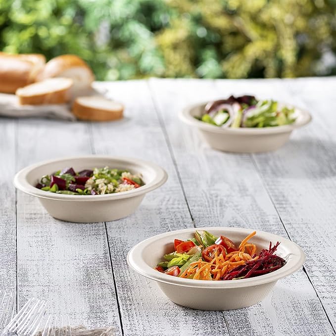GUSTO [12 oz - 125 Count Heavy-Duty 100% Compostable Kraft Paper Bowls ??Eco-Friendly Disposable Sugarcane Soup Bowls (Formerly Comfy Package)