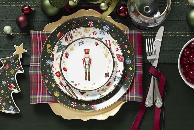Lenox Dinnerware, Nutcracker Ballet Tidbit Plates, Service for 4, Microwave Safe & Dishwasher Safe Porcelain, Pasta and Salad Dinnerware, Christmas Decor, Nutcracker Ballet (Assorted Plates, 4 Piece)