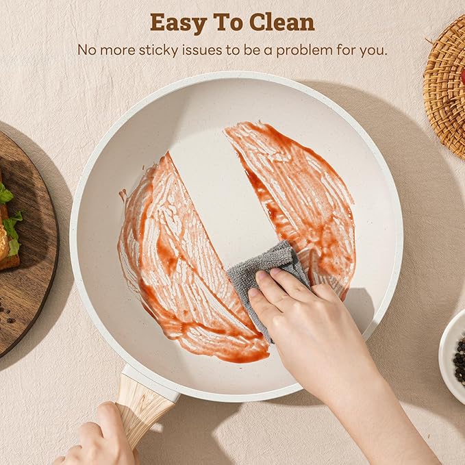 17 Pcs Pots and Pans Set Non stick竊똂ookware Sets White Granite Induction Cookware, Non-toxic Healthy Non Stick Kitchen Cooking Set with Frying Pans Set, Saucepans (PFAS, PFOA, PFOS Free) White