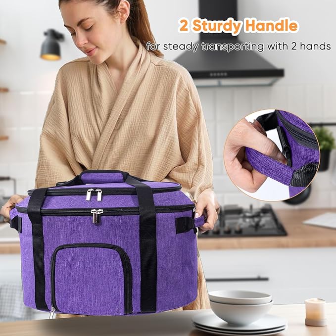 Double-Layer Slow Cooker Carrying Bag for 6-8 Quart CrockPot and Hamlton Beach Slowcooker, Travel Bag with Lid Fastener for Crock-pot, Portable Carrier with See-throught Window(BAG ONLY)