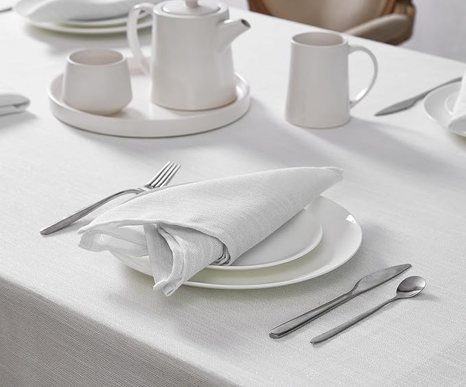 Laura Ashley Arabesque Luxurious Shimmery Fabric Tablecloth Napkins for Formal Dining, Holiday, Wedding or Party, Set of 6 Napkins, White