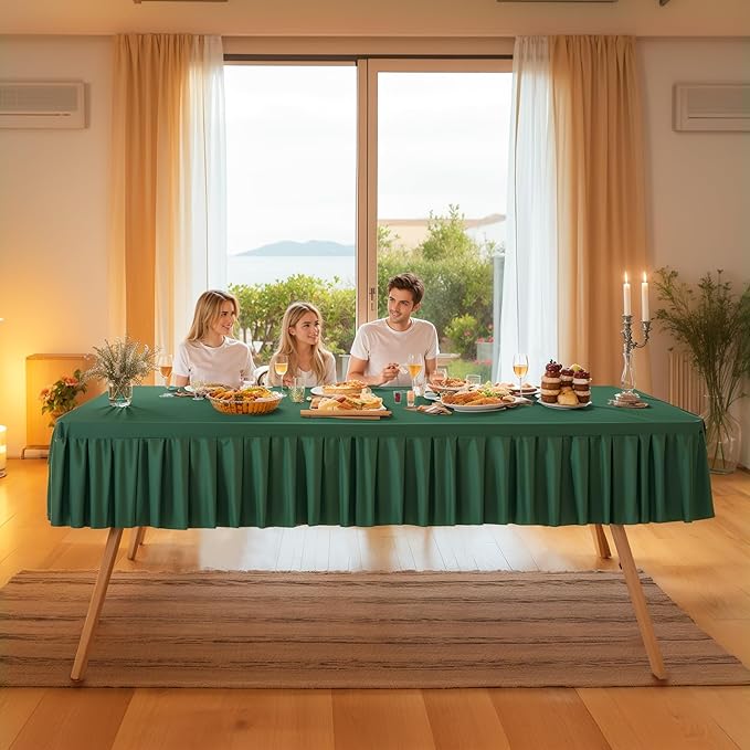 Wish Care Hunter Green Spandex Table Clothes for 6 Foot Rectangle Tables Wrinkle Free Stretch Fitted Tablecloth 6ft Ruffle Elastic Table Cover Skirt for Dining Outdoor Home Banquet Party Tablecloth
