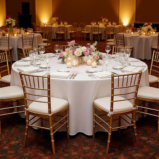 VEVOR White Round Tablecloths 10 Pack, 132 Inches in Diameter, Stain- & Wrinkle- Resistant, Machine Washable Table Clothes, Polyester Fabric Table Covers for Wedding, Party, Banquet, Formal Events
