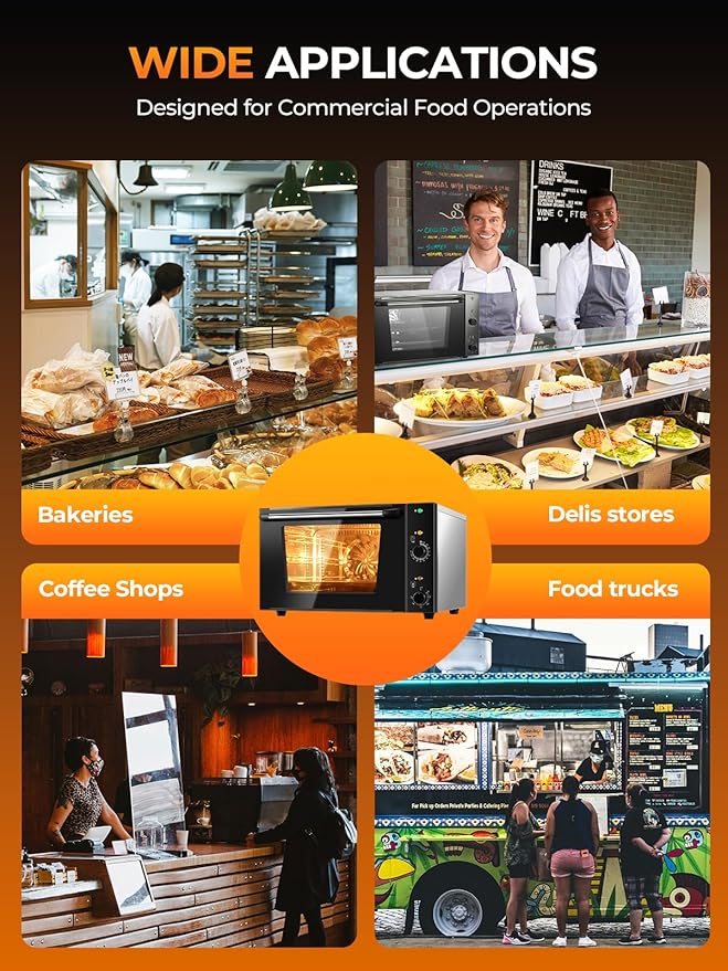Commercial Convection Oven FOHERE, 50 Qt Large Capacity Electric Convection Oven with 2 Baking Trays for Restaurants, Cafes & Food Industry, 2400W High Power,120-Min Timer & 122-572??Temp Control