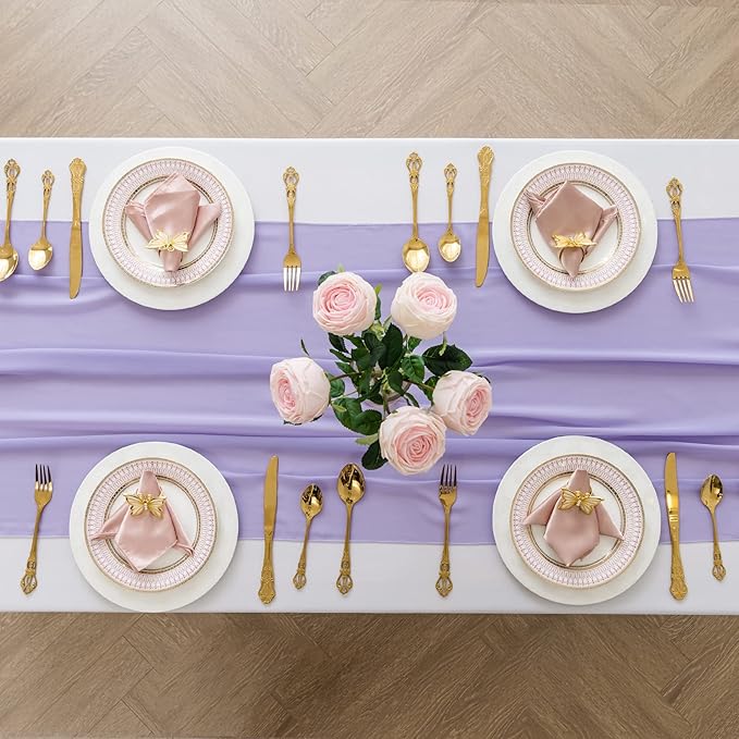 flohar 6Pack 9ft Chiffon Table Runner 14x108 Inch Sheer Romantic Table Runner for Wedding Birthday Party Bridal Shower Outdoor Decoration-Lavender