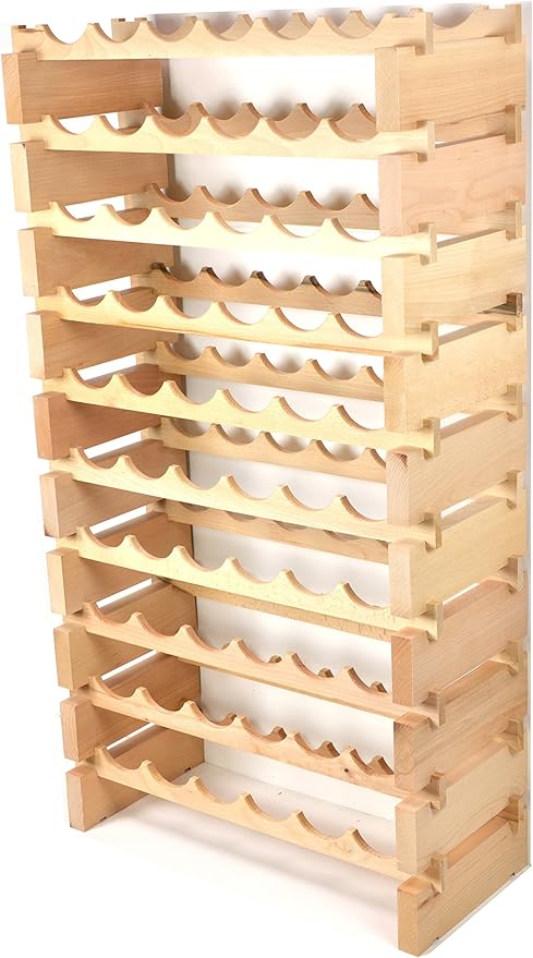 Modular Wine Rack Beechwood 24-72 Bottle Capacity 6 Bottles Across up to 12 Rows Newest Improved Model (60 Bottles - 10 Rows)