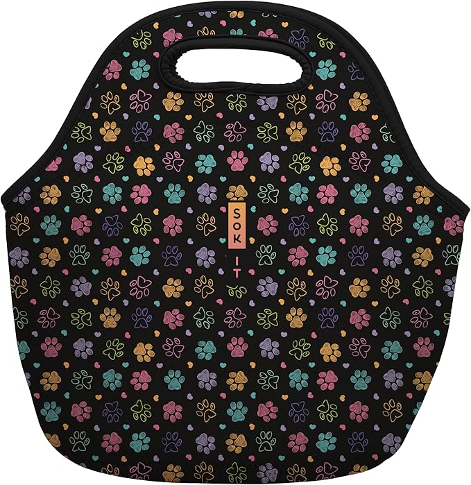 Sok It LunchTote Zippered Bag Insulated Neoprene Caddy (Furry Footprints, Large 4.5 Quart Lunch Tote)