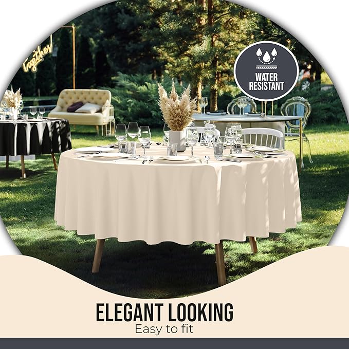 Party Solids 12-Pack Ivory Round Plastic Tablecloth Disposable ??Size: 90 Inches ??Round Plastic Table Cloths for Parties, Picnics & Formal Events