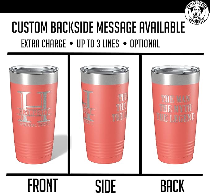 Personalized 20oz (17 Colors) Powder Coated Insulated Stainless Steel Tumbler with Lid, Custom Etched, Customized Engraved Gift Idea for Women Men Her Him, Halpert Monogram Initial Name (Coral)