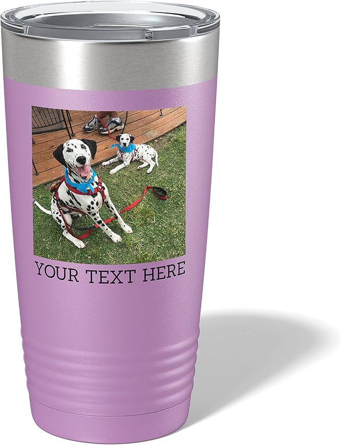 Personalized 20oz (17 Colors) Photo Picture Printed Insulated Stainless Steel Powder Coated Tumbler with Lid ??Customized Mom Mother's Day Gift Gift for Men, Custom Mum Women Dad Men (Light Purple)