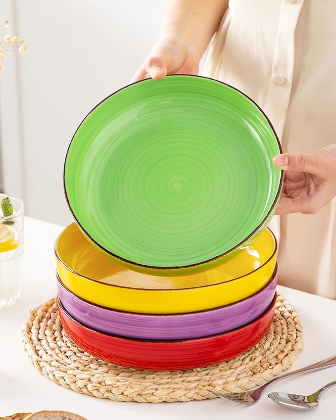 vancasso Pasta Bowls Set of 4, 46 oz Ceramic Salad Serving Bowls and Soup Bowls, Microwave Safe Pasta Plates, Large Shallow Kitchen Dishes, Bonita Series - Multicolor