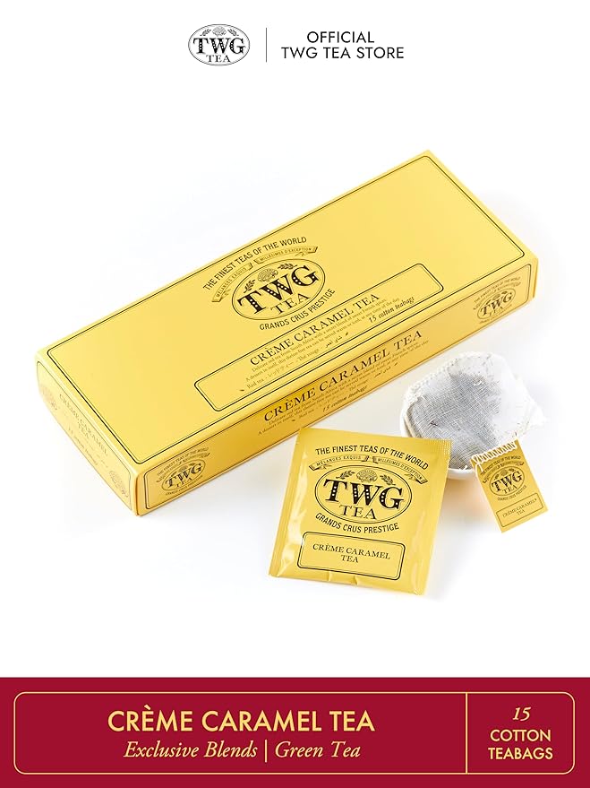 TWG Tea | Cr챔me Caramel Tea | Rooibos Tea | Caramel & Theine-Free | 15 Hand Sewn Cotton Teabags | Gift Set
