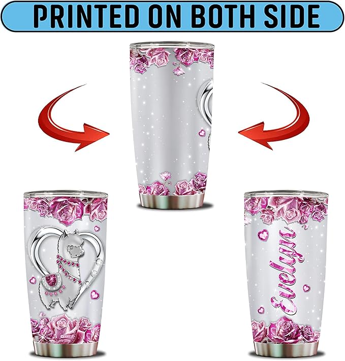 WONWIX Personalized Llama Gifts for Women Girls Wife Daughter, Insulated Stainless Steel 20oz Tumbler, Coffee Cup Travel Mug Llamas Gift for Animal Lover, Christmas Birthday Mother's Day Valentine